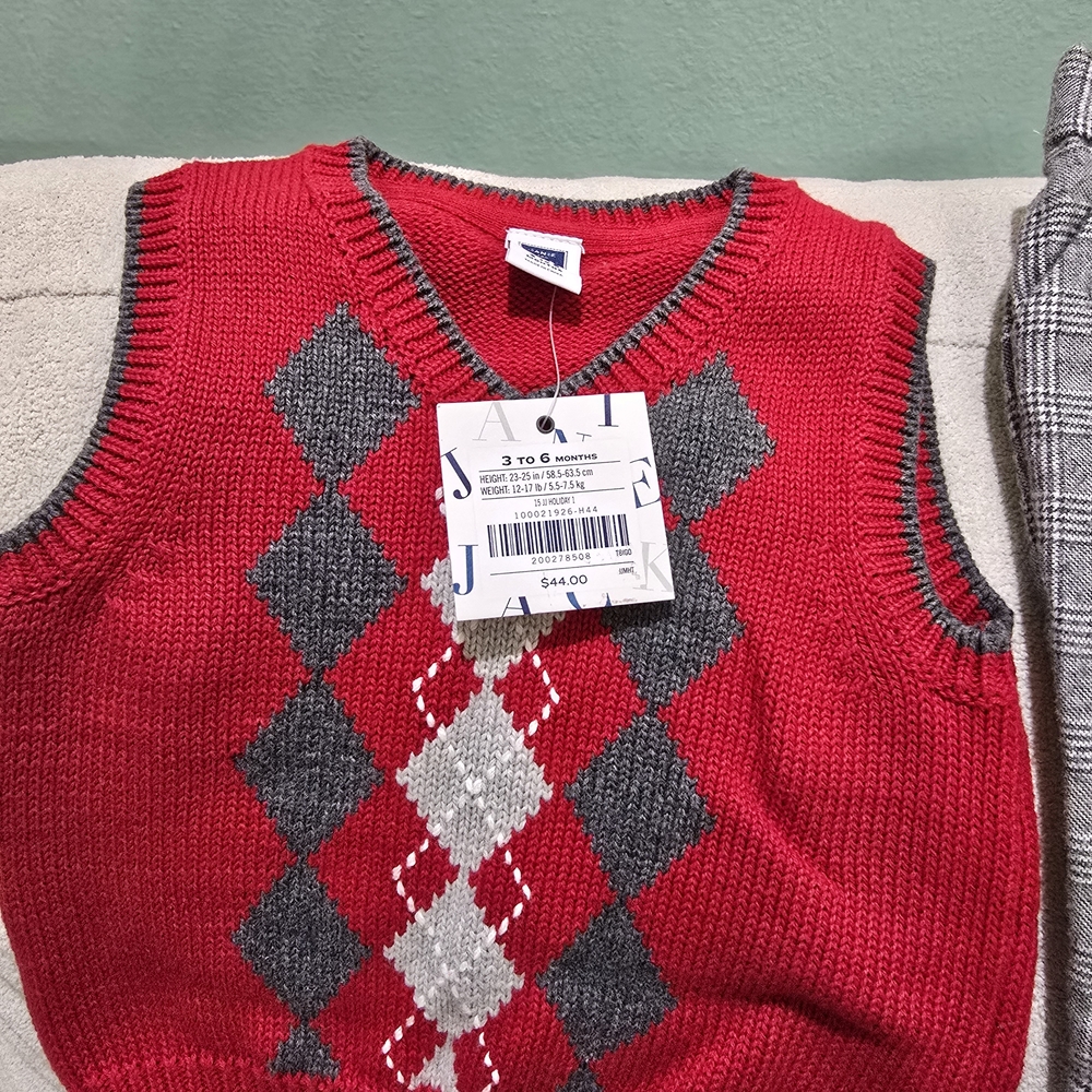 Janie And Jack Red Argyle Sweater Vest And Trouser